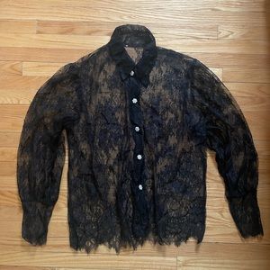 Wilfred vintage black lace shirt with pearl button